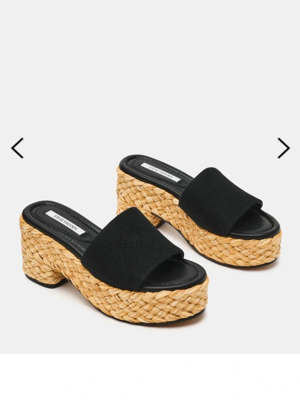 Steve Madden Dock Raffia Black Woven Platform Block Heel Sandal Size 9
